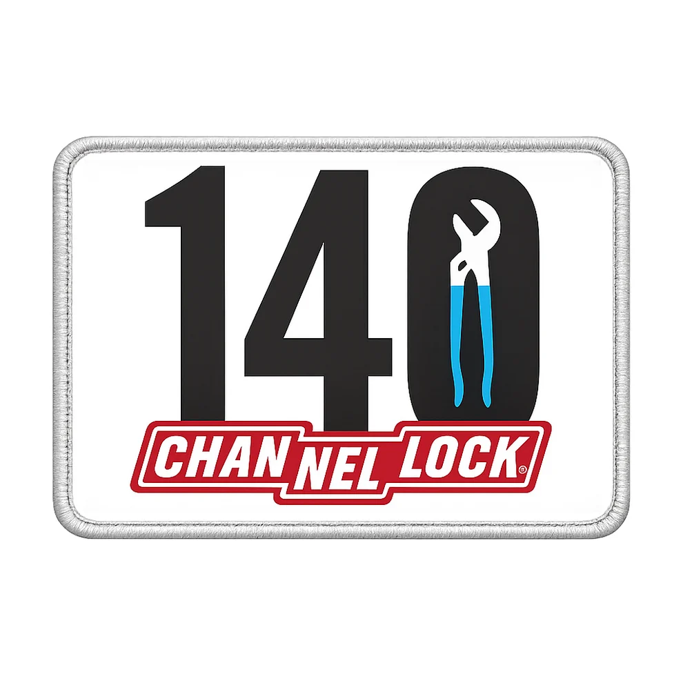 CHANNELLOCK® badge on a white patch with a gray border, featuring the number 140 and a wrench inside the zero.