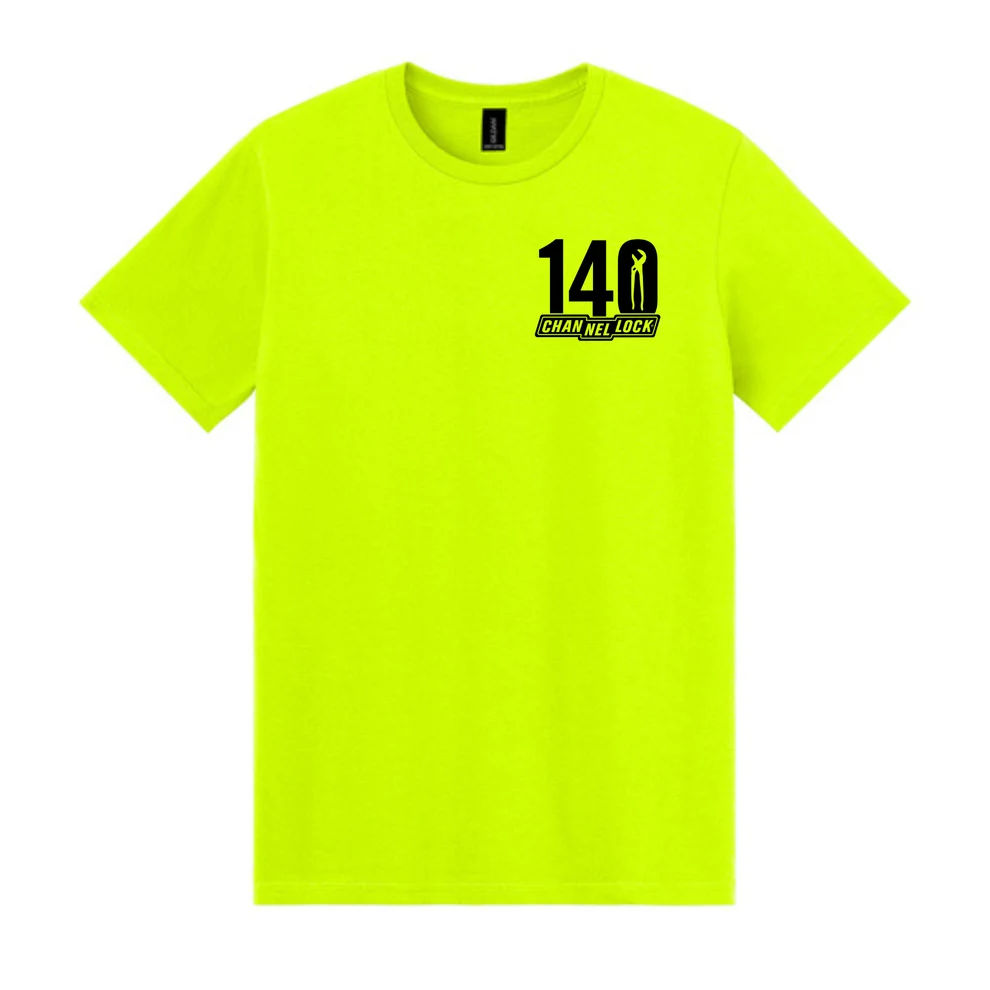 Neon yellow T-shirt with a black CHANNELLOCK® 140 logo on the chest.